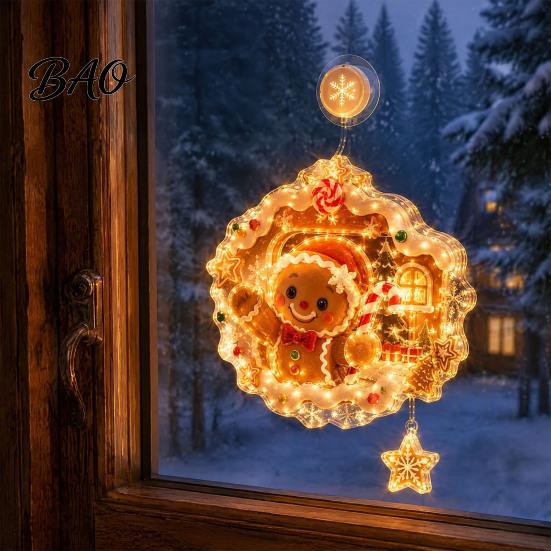 Christmas Tree Window Light Suction Cup Light, 7.8-Inch Double-Layer Warm LED Holiday Decor Battery Powered Hanging for Glass Windows, Doors Seasonal
