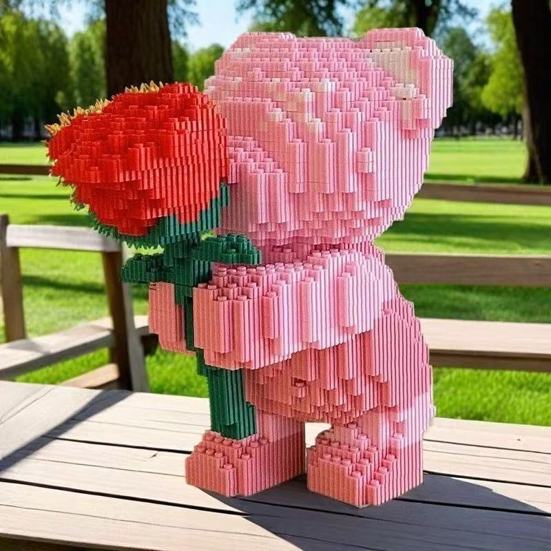 Non-Toxic 7565 Building Block Rose Bear A Romantic Bear With A Hand-Held Rose Suitable For Gift Giving A Perfect Choice For Companion