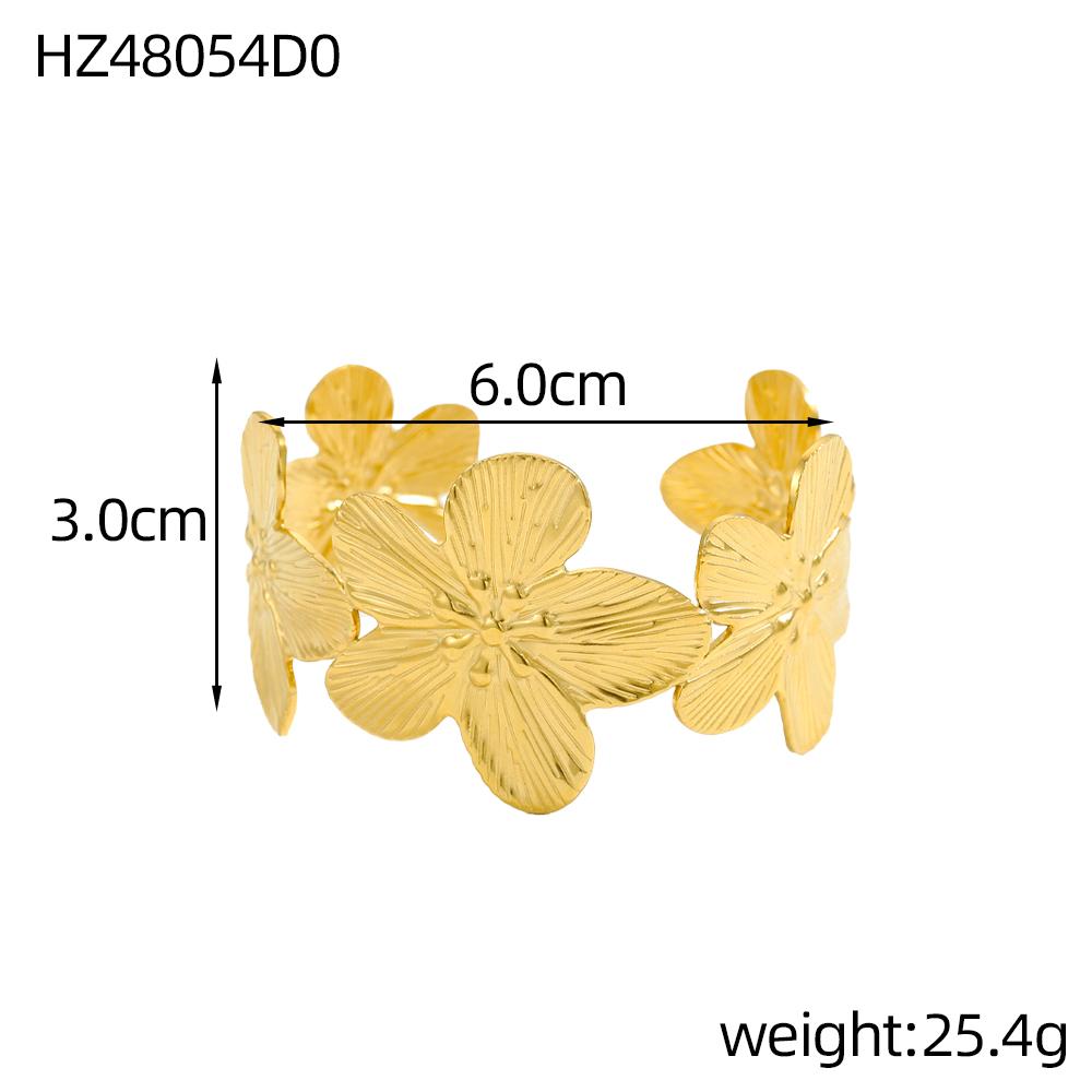 CARLIDANA Fashion Jewelry Gold Plated Bracelets Gift Stainless Steel Hammer Butterfly Flower Cuff Bangle Earrings Rings Set