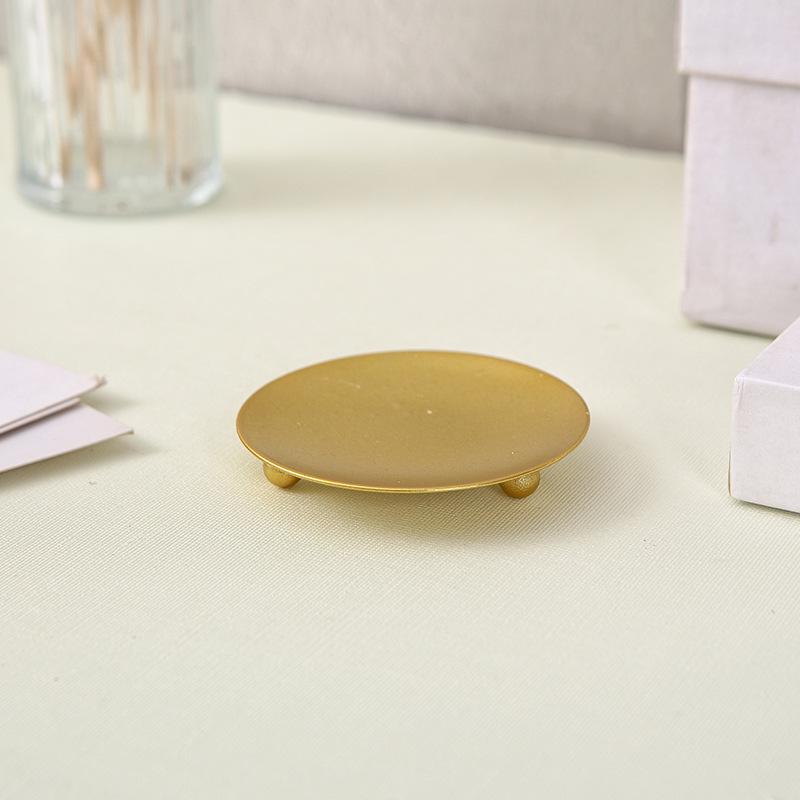Gold and Black Round Metal Candle Holder Tray