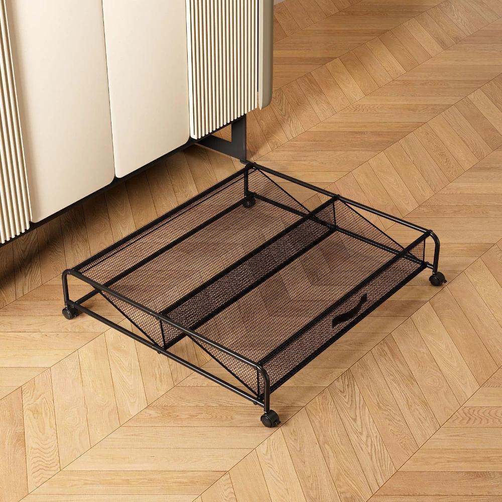 Convenient Underbed Shoe Rack with Pulley Storage Shoes Shelves Multifunction Household Bedroom Carbon Steel Mesh Storage Boxs