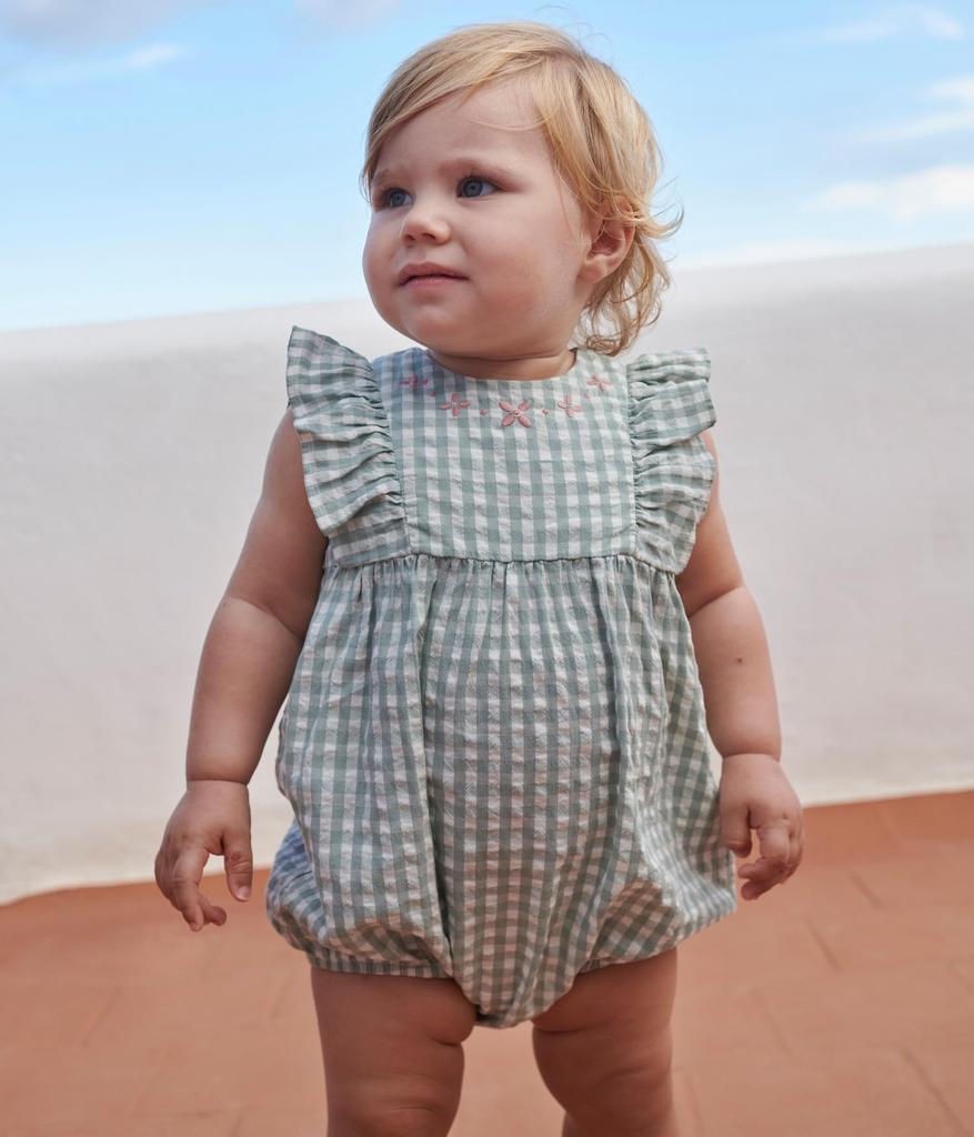 Short Romper A0CED Light White 18 months 81cm [Petit Bateau] Green/Off