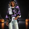 Women's Halloween Printed Hooded Pullover Top with 3/4 Sleeves for Casual Everyday Wear