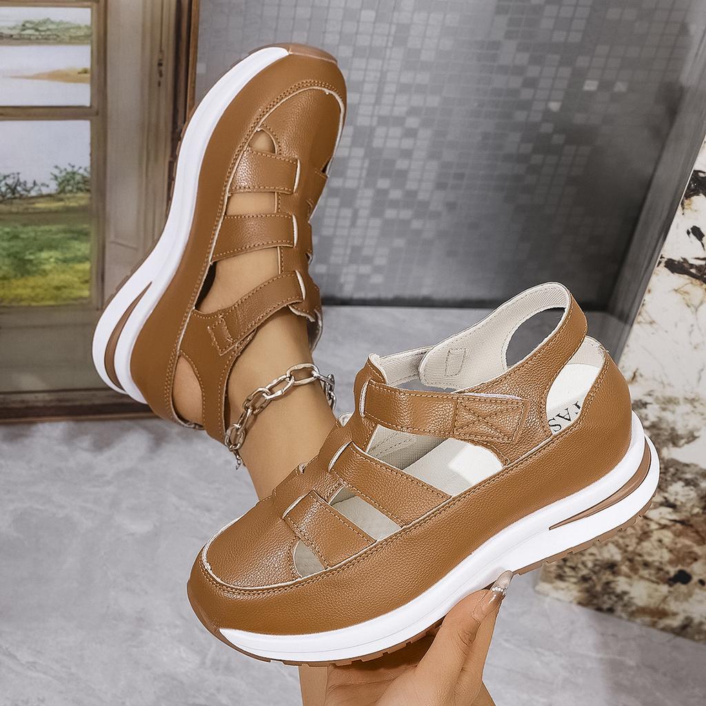 Summer new bag head sandals women's hollow breathable women's shoes large size muffin thick sole Velcro women's shoes