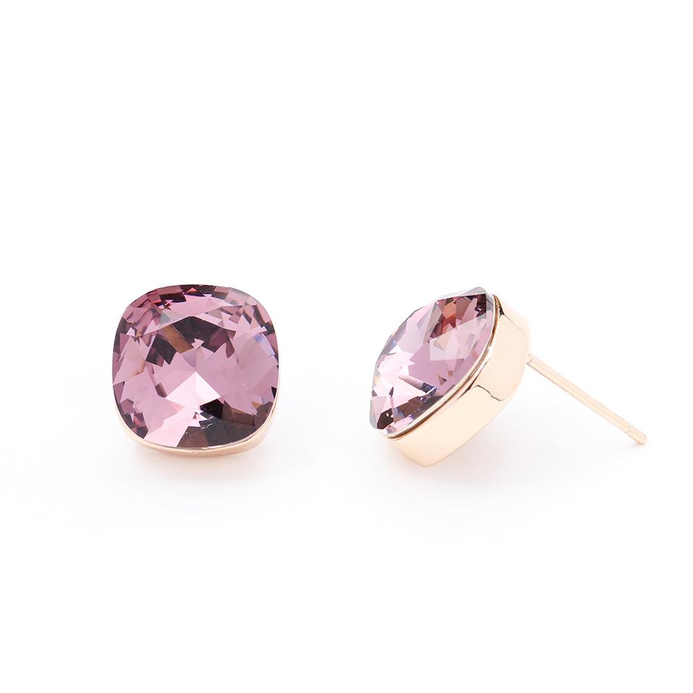 European and American personality versatile eight-color princess square crystal earrings, gold-plated fashion without pierced earrings, earrings, wome