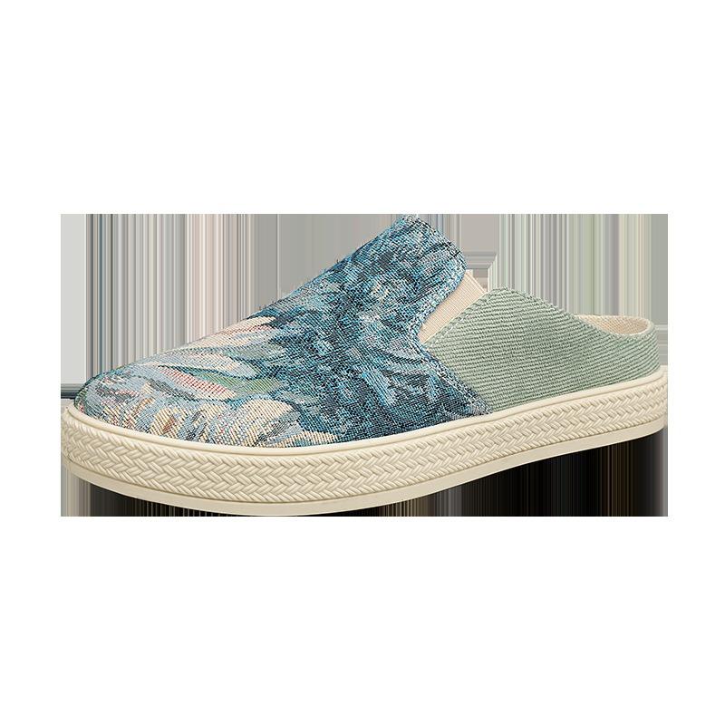 Canvas men's shoes summer breathable lazy lasagna one pedal old Beijing cloth shoes office board shoes half drag men's models