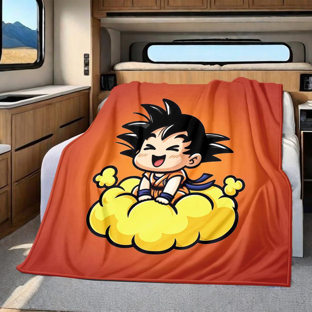 1 Stück Süße Cartoon Son Goku Aufdruck Flanelldecke, Hohe Qualität für Alle Jahreszeiten, Heimdekoration, Wärme und Komfort, Perfekt für Weihnachtsgeschenke