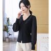 Stylish Loose Fit V-Neck Knit Top for Summer Stitching, Comfortable and Age-Reducing