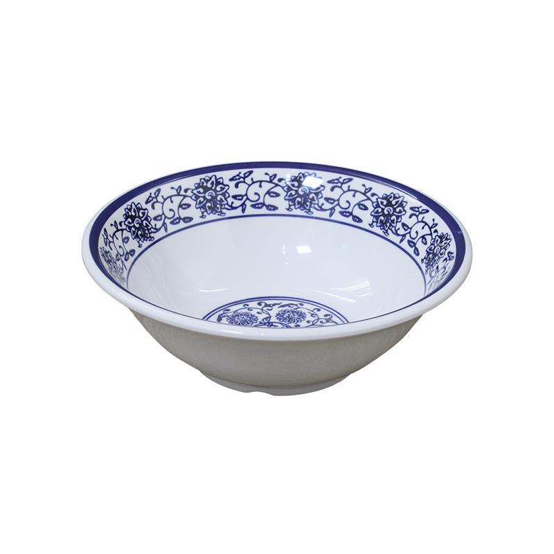 Retro Blue & White Melamine Dinnerware Set: Noodle & Soup Bowls, Plates for Restaurants & Noodle Shops