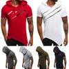Camiseta con capucha para hombre con estampado de camuflaje de cobre roto, personalidad, fitness, plisada, manga corta