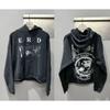 Vintage West Coast Hooded Zip-Up Sweatshirt With Sanskrit Script Print Relaxed Fit Cotton Pullover Men