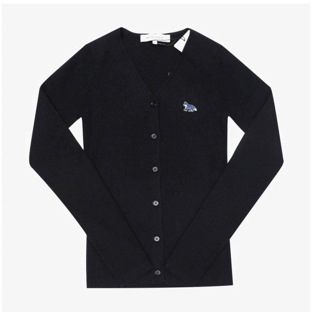 MaiSon KitSune Baby Fuchs Patch Rippstrick V-Ausschnitt Damen Strickjacke Ow00501kt1091