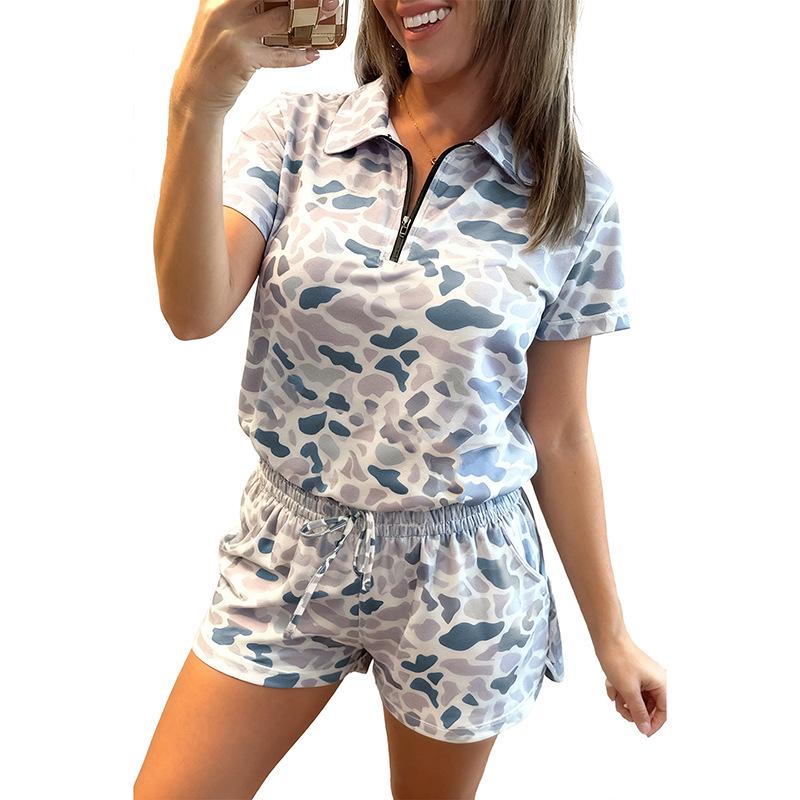

Shi Ying Women s Trendy Camouflage Print Two-Piece Set with Short Sleeves and Drawstring XL
