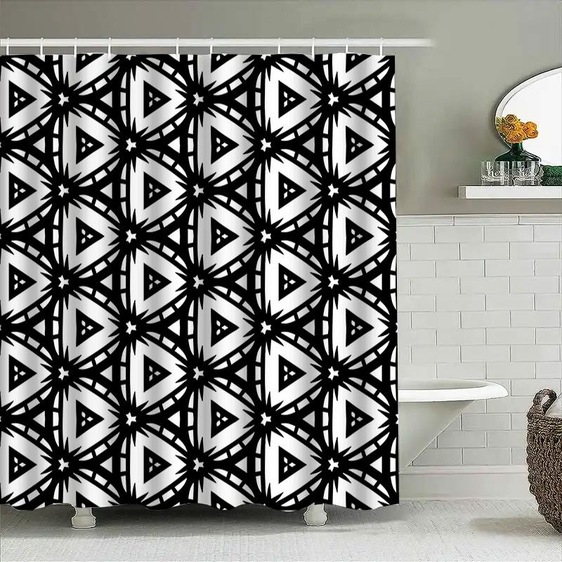 Black White Geometric Shower Curtain Modern Print For Bathroom Decor Polyester Fabric 72X84 Inch Waterproof Shower Liner Set Wit
