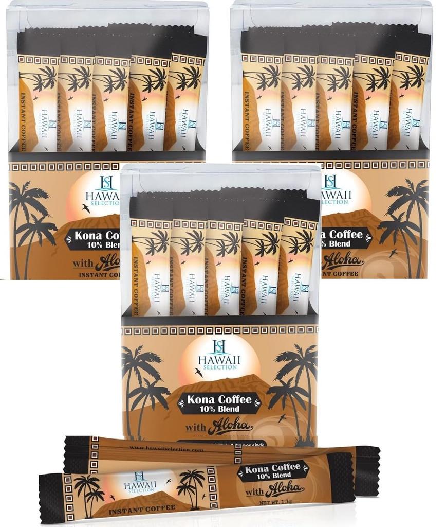 Hawaii Selection 10% Kona Blend Instant Coffee Sticks (3-Pack)