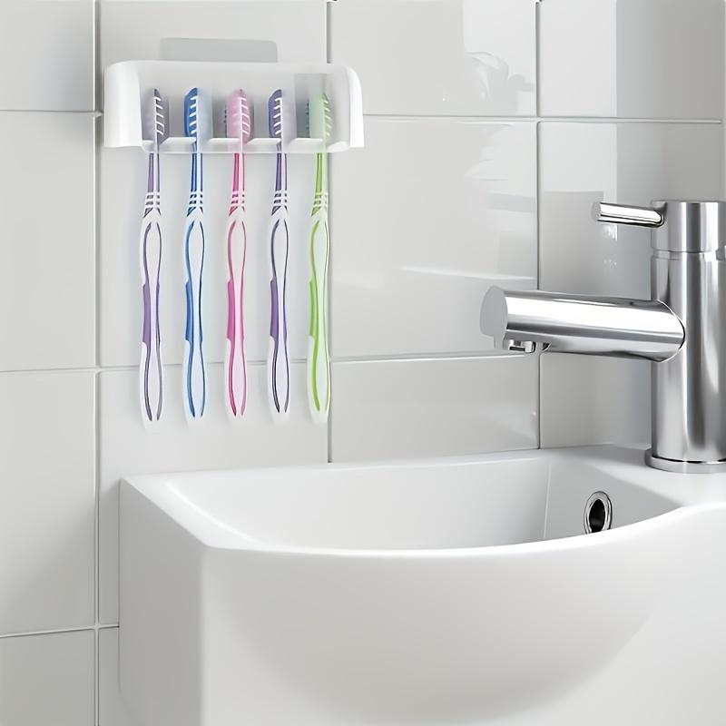 5-Slot Toothbrush Holder with Lid, Self-adhesive Wall Toothbrush Storage Rack, Suitable for Dormitories and Showers, (Excluding Toothbrush)