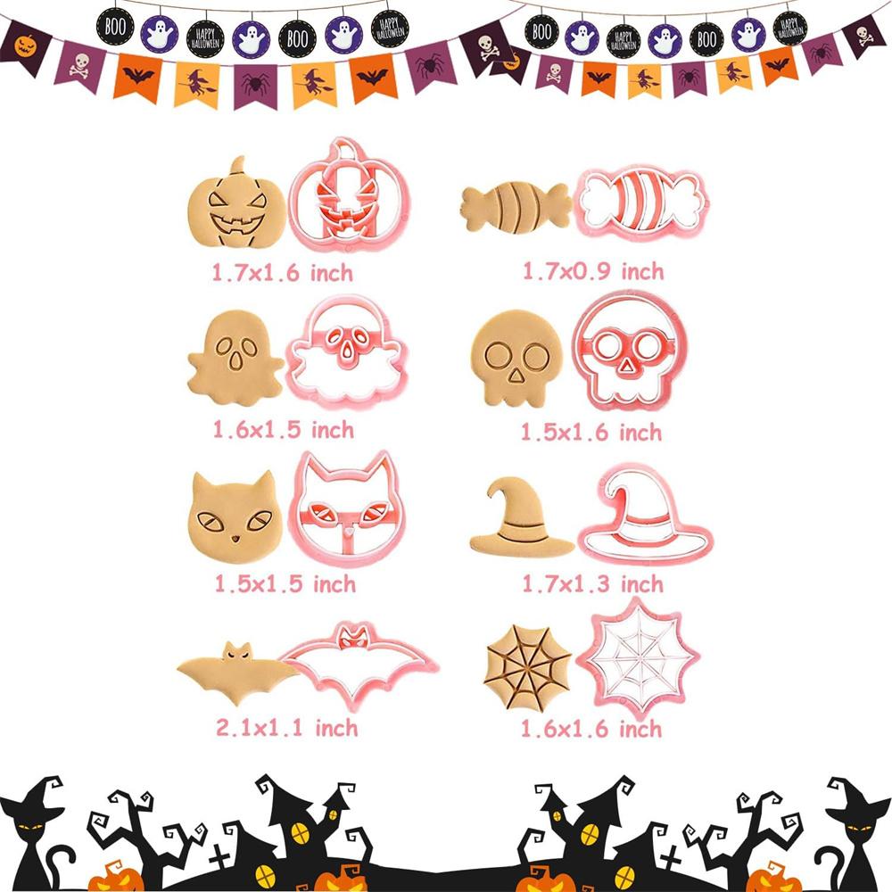 Halloween Cookie Cutters, 3D Pumpkin Bat Design Cookie Stamps, Cookie Cutter Set for Icing Decoration, Day of the Dead Decoratio