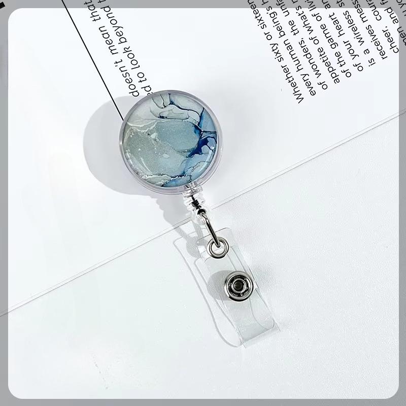 Marble Epoxy Badge Reel for Nurses Medical Retractable ID Card Holder Safety Linger Lanyard for Work Pull Clip Stretch Keychain