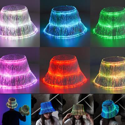 New Arrival Men Women Fashionable Led Mutil-Color Luminous Glowing Hat Fiber Optic Cyberpunk Luminous Bucket Hat