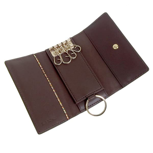 Paul Smith Men's Key Case with 4 Key Rings, Multi-Stripe Leather, PSC482 (CHOCOBrown) [Used]