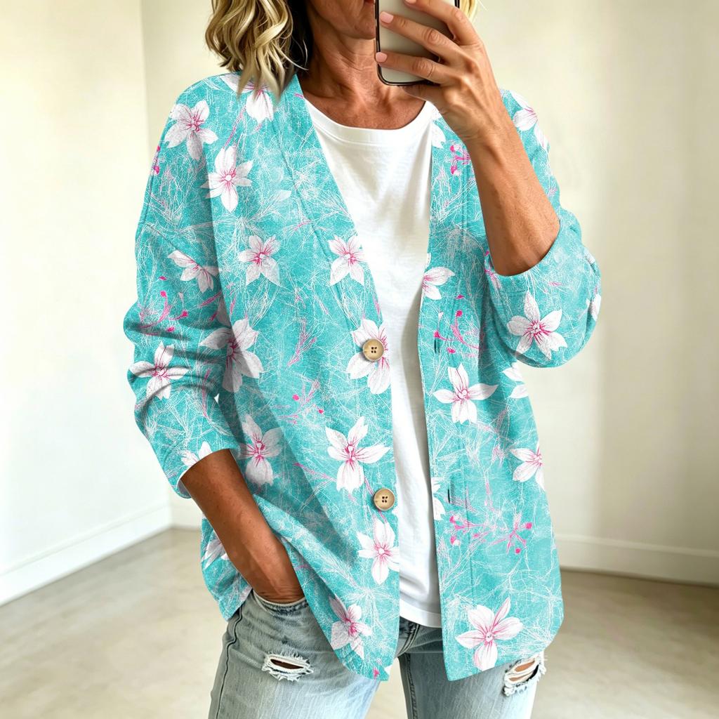 Women's Vintage Floral Print Button Front Jacket for Casual Outdoor Wear