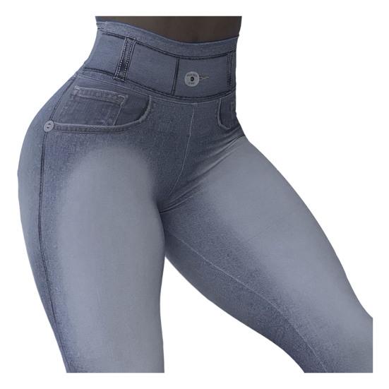 Pantalones de Yoga Cintura Alta Tejido Elástico Ajuste Adelgazante Textura Imitación Denim Pantalones de Ejercicio Leggings de Entrenamiento Versátiles