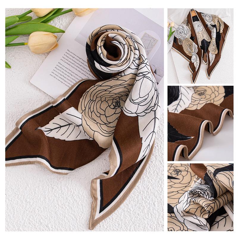 Spring New Retro Printed Women's Silk Scarf Flower Triangle Scarf Headscarf Scarf Accessories Scarf Outer Shawl