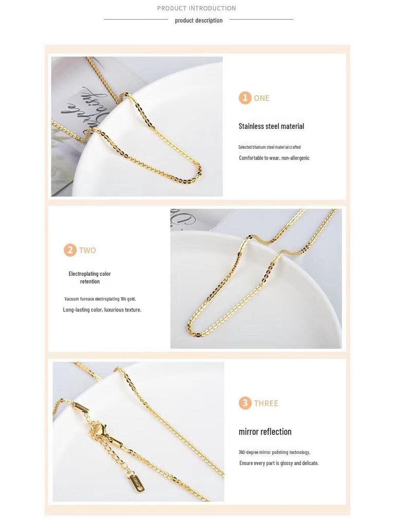 Women's Korean Style Simple Oval Titanium Steel Necklace - Non-Fading Clavicle Chain Accessories