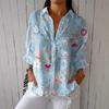 Women Shirt Lapel Long Sleeve Buttons Placket Shirt Tops Loose Fit Mid-length Summer Floral Shirt Lightweight Casual Tops