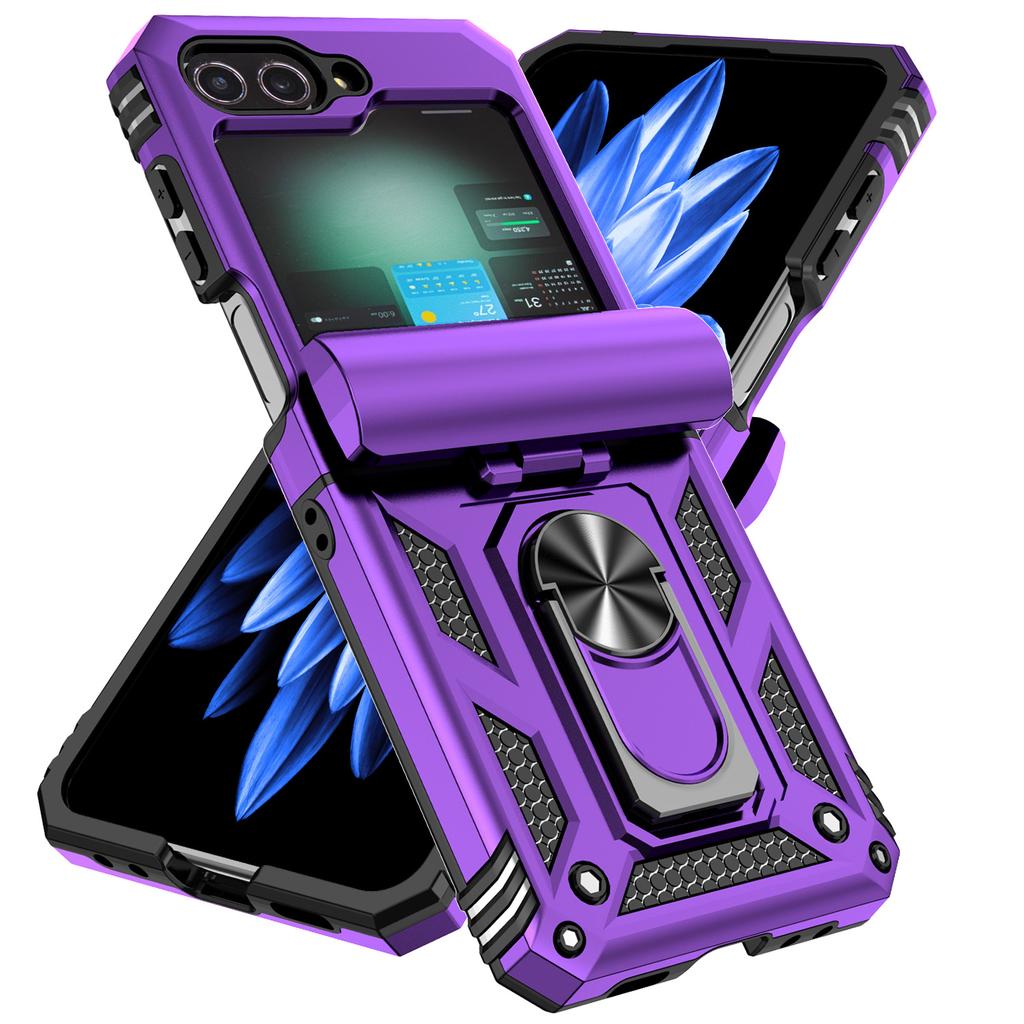 For Samsung Galaxy Z Flip 6 5 4 3 Case with Slide Lens Cover, 360° Magnetic Ring Kickstand Upgraded Military Grade Shockproof