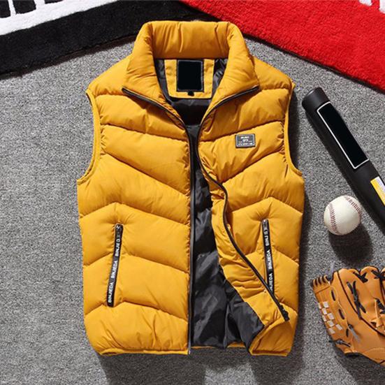 Autumn Winter Men Vest Cotton Padded Solid Color Zipper Windproof Thickened Sleeveless Jacket Streetwear