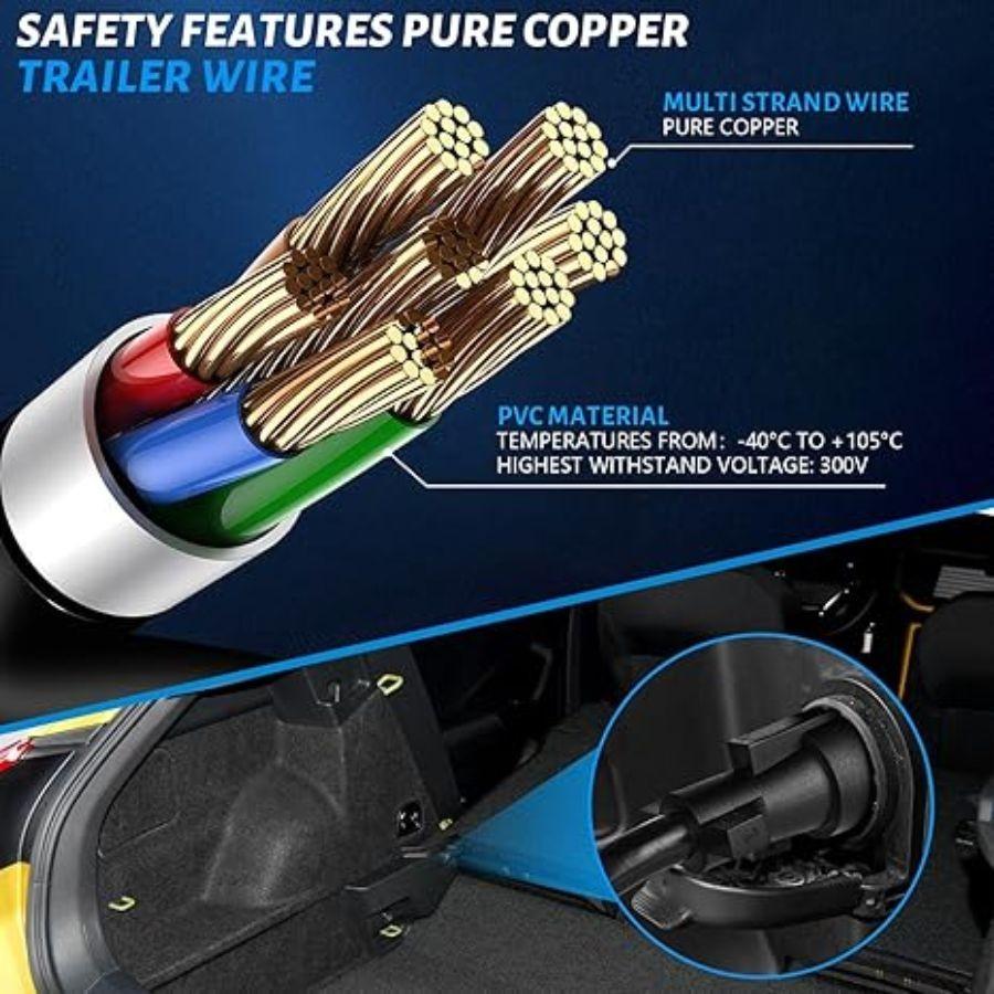 7 Way Trailer Plug Extension 1 FT, 10-14AWG 7 Pin Trailer Extension 7PIN-1FT