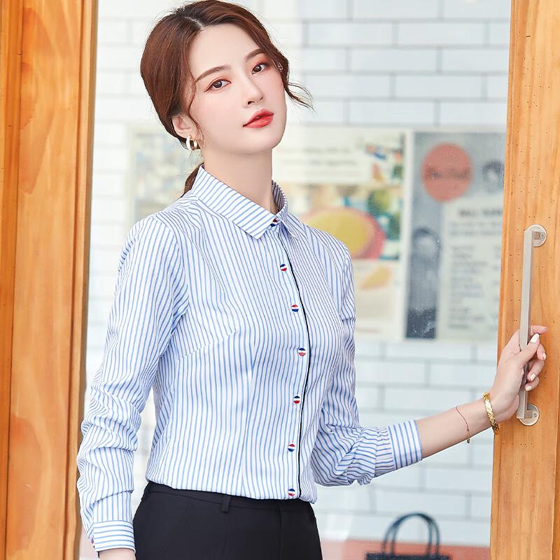 Women's Striped Professional Long-Sleeve Blouse