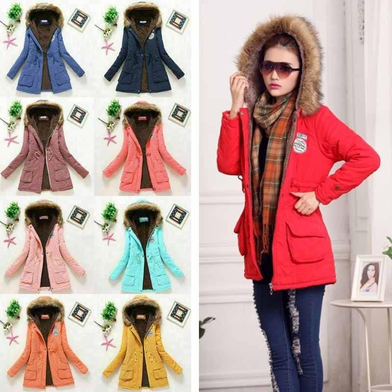 New Women's Warm Cotton Jacket With Fur Collar Hooded Parka For Winter