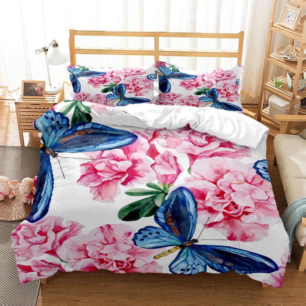 Cartoon Butterfly Hd Print Polyester Bedding SetsKids Or Adults For Beds Quilt Cover Pillowcase King Size Bedding Set