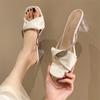 Leisure Slippers Women Basic Slides Casual Transparent Square High Heels Shoes for Women Bling Pleated Summer Slippers