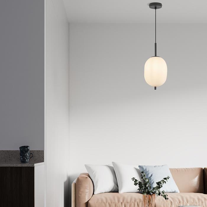 Oval Opal Glass Pendant Light 23W IP20 E14 Diam 155mm