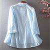 Camisa bordada de encaje artístico fresco para mujer de primavera y verano, corta por delante, larga por detrás, cuello en V, top de algodón puro