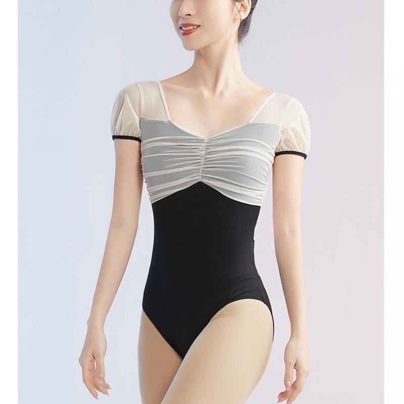 Womens Short Sleeve Ballet Leotard Dance Practice Performance Gymnastics Workout Stretchy Nylon Bodysuit