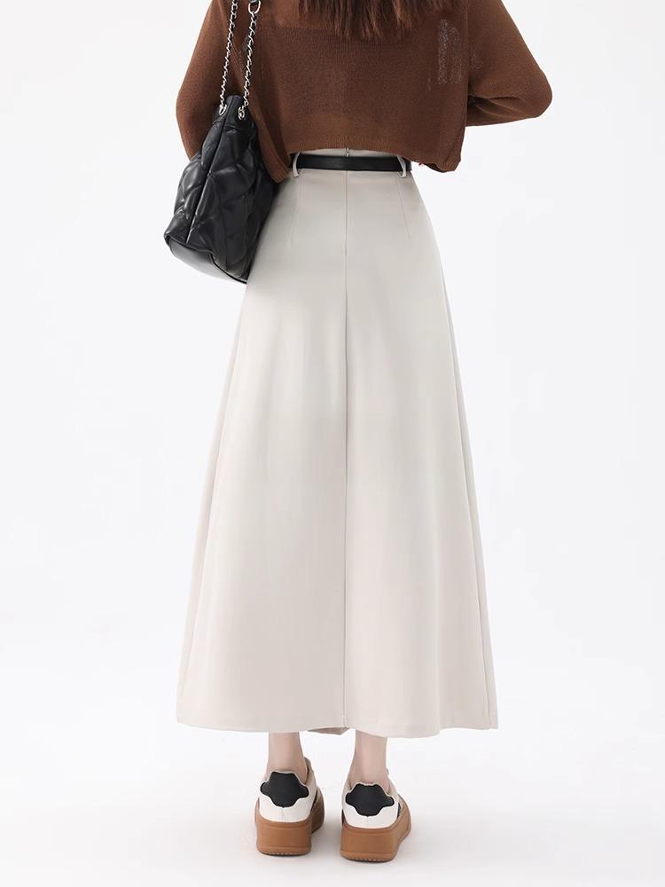 Women's High Waist Gray A-Line Pleated Mid-Length Skirt - Spring, Summer, Autumn 2025
