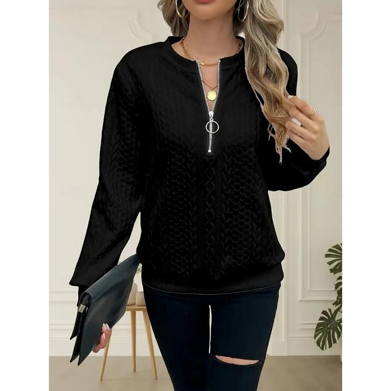 

Женская рубашка блузка однотонная стильная повседневная с длинным рукавом с круглым вырезом обычная топы на каждый день молния черный белый розовый серый весна осень зима M