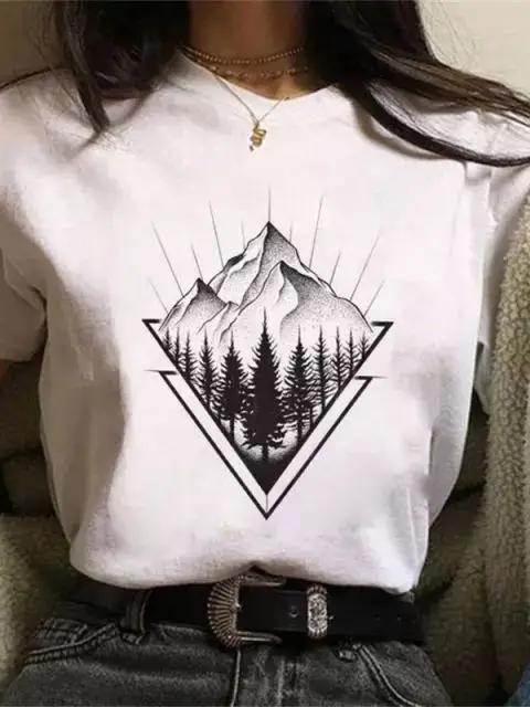 Maycaur Newest Funny Moon Print T Shirt Women White and Black Shirts Fashion Round Neck Short Sleeve T-Shirt Summer Tees Casual Top