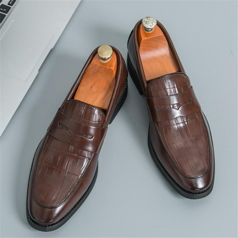 Luxury New Designer Pointed Alligator Pattern Shoes For Men Penny Loafter Formal Wedding Prom Dress Homecoming Evening Footwear