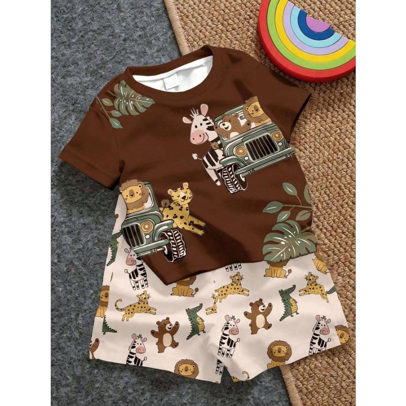 Jungen Freizeit Minimalistisches T-Shirt Set Geeignet Für Den Sommer Mit Cartoon Muster