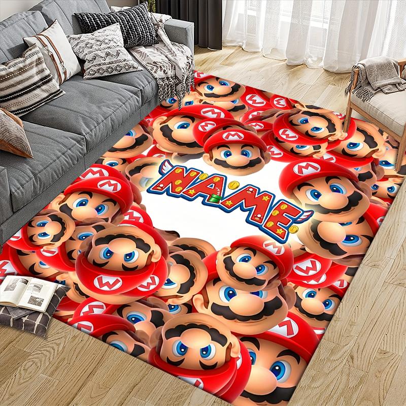 Custom Name,Mario Home Sofa Decoration for Living Room & Bedroom, Non‑Slip Play Flannel Floor Mat for Game Room