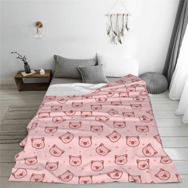 Individuell 3D-gedruckte rosa Schweinegesicht Cartoon-Muster Decken Atmungsaktive Weiche Flanell Sommerdecke für Sofa Reisen Schlafzimmer