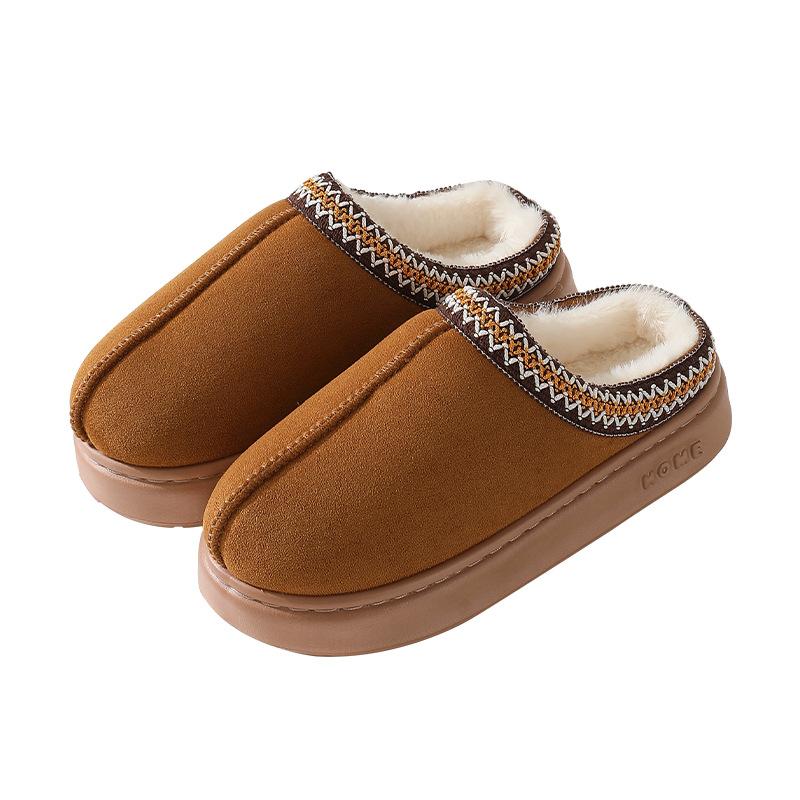 Fashion Winter Woman Slippers Plush Interior Anti Slip Sole Thick Bottom Embroider Fashion Warm Slippers Use Indoor Outdoor