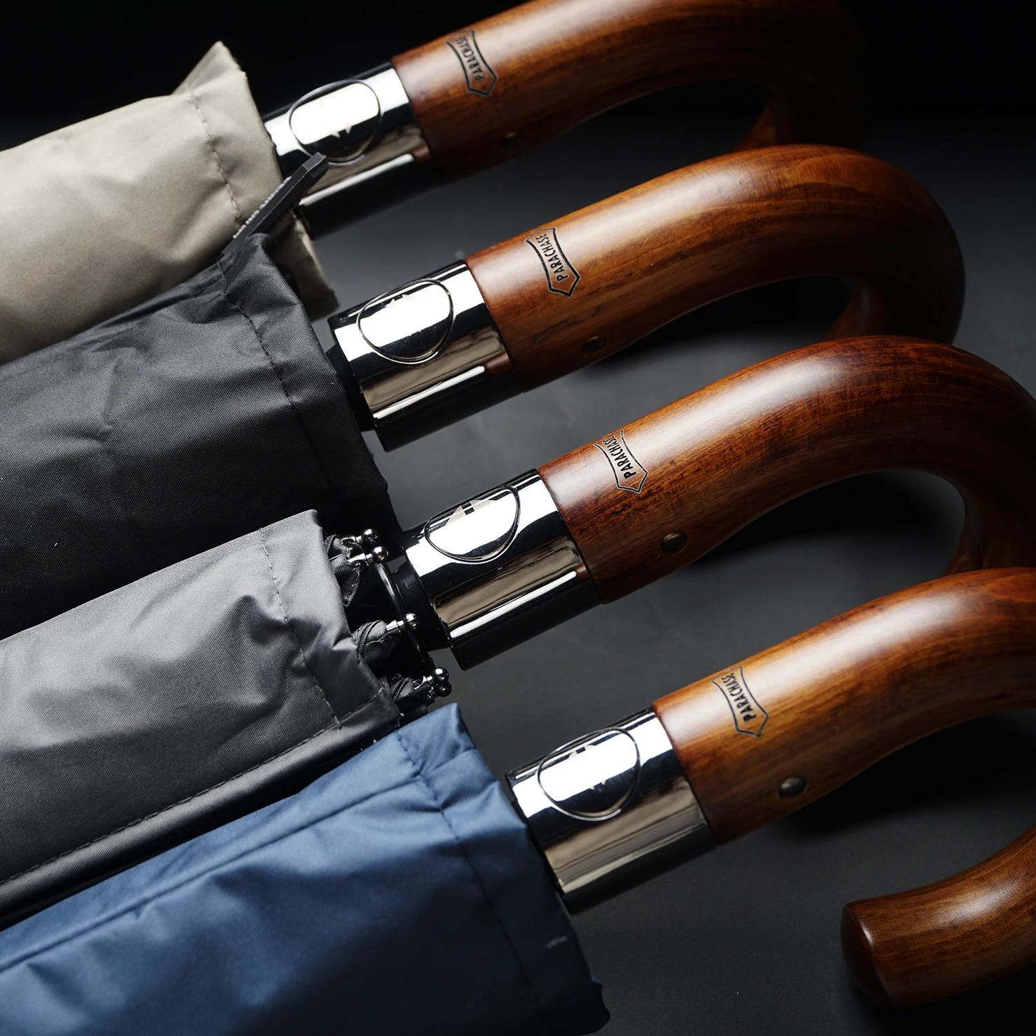 

Parachase Wooden Large Umbrella Windproof Strong, UV Protection Sun Umbrella Men, Business Style Golf Folding Umbrella Rain Aluminum&8K сірий колір