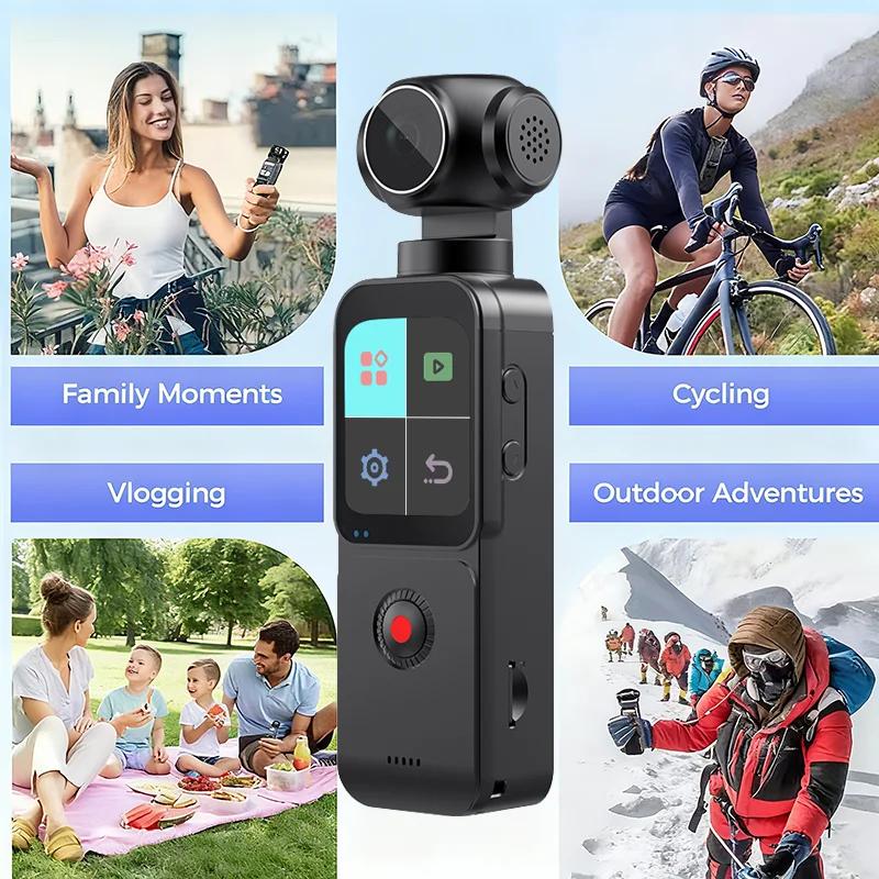 Ultra 4K/5K WIFI Touch Screen Pocket Action Camera 270° Mini Sports Cam for Vlog Helmet Travel Bicycle Driving Recorder 1.69"