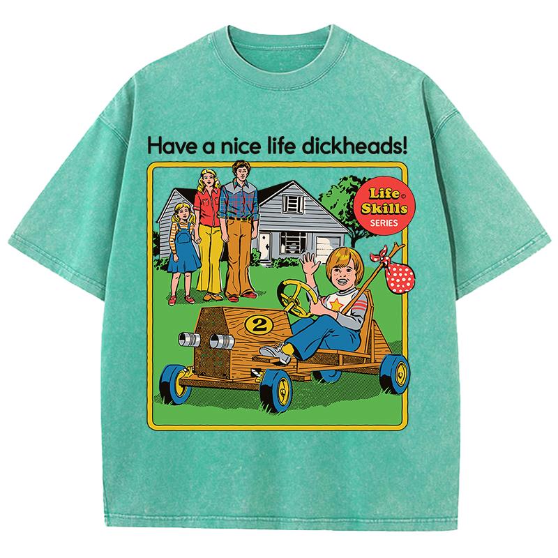 Life Skills Series Printing Washed Tee Shirt Mans Summer Crewneck Clothes Soft Cotton Short Sleeve Casual T-Shirts
